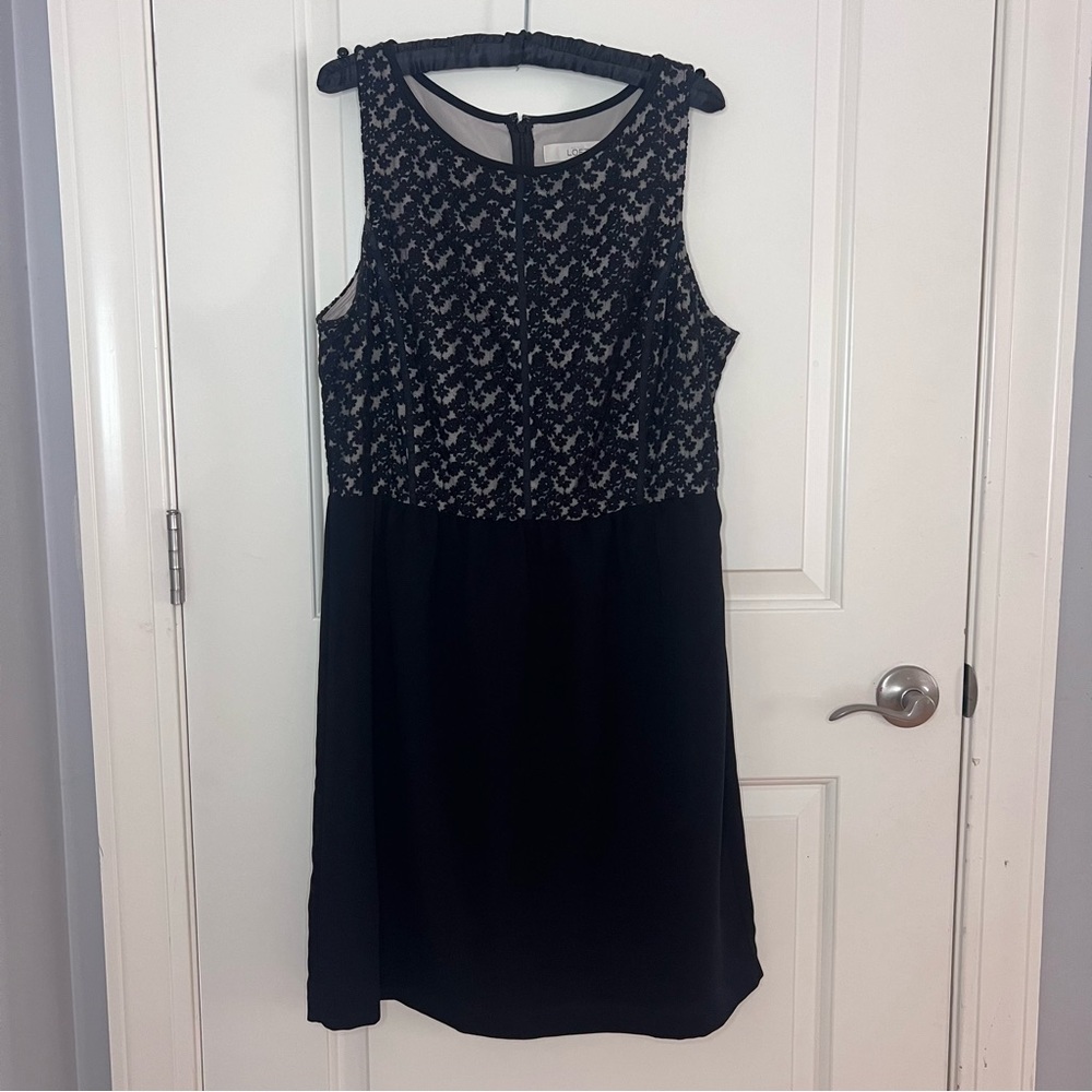 LOFT Black Dress with Floral Overlay Size 14.
